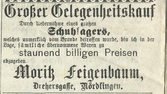 Advertisement by Moritz Feigenbaum in the Bopfinger Tagblatt of March 9, 1903