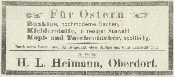 Werbeanzeige von H. L. Heimann, Oberdorf, - im Bopfinger Tagblatt vom 11. März 1903