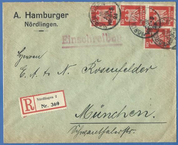 Briefumschlag vom Konfektionsgeschäft A. Hamburger, versandt am 16. Juni 1924