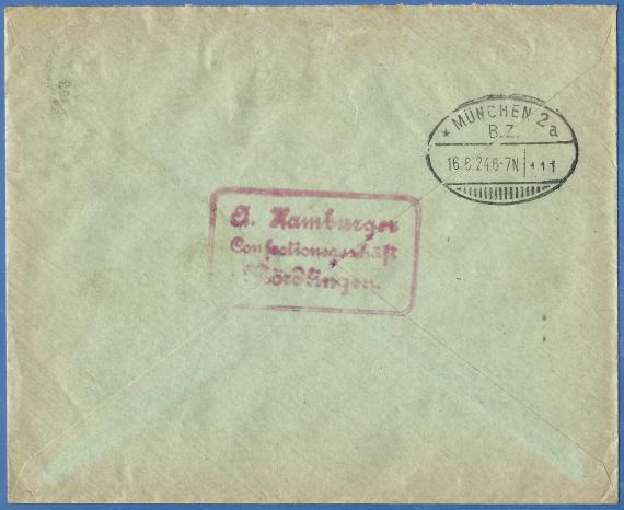 Envelope from the clothing store A. Hamburger, mailed June 16, 1924. Back of letter