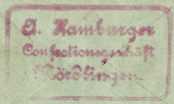 Envelope from ready-made clothing store A. Hamburger, mailed on June 16, 1924. Detail enlargement of the store stamp.