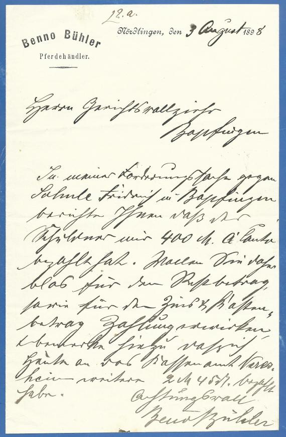 Letter from Benno Bühler dated August 3, 1898