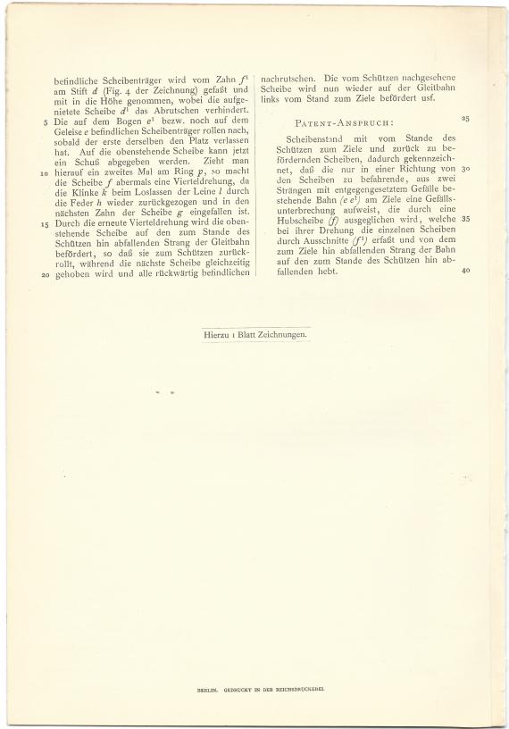 Patentschrift von Wilhelm Keil und Simson Rosenau - Schießstand mit vom Stande des Schützen zum Ziele und zurück zu befördernden Scheiben, - patentiert im Deutschen Reiche vom 11. März 1902 ab.  - Seite 2