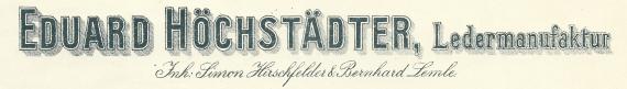 Rechnung der Ledermanufaktur Eduard Höchstädter, ausgestellt am 30. Oktober 1909. Ausschnittsvergrößerung des Briefkopfs