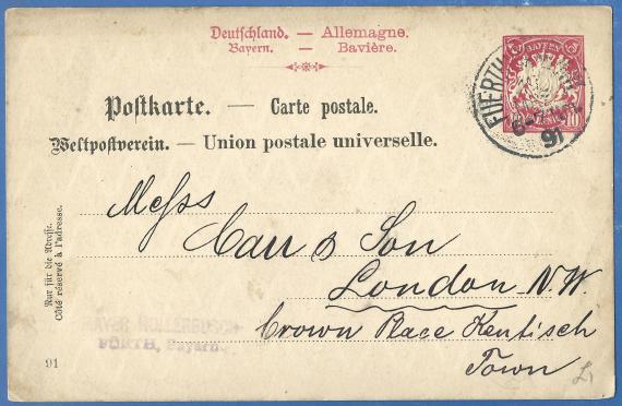 Business postcard from Mayer Hollerbusch, mailed to London, March 19, 1891.