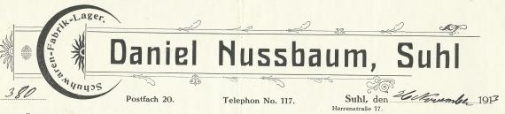 Invoice of the shoe factory - warehouse - Daniel Nussbaum from November 26, 1913 - detail enlargement letterhead