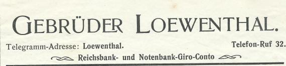 Nota - Gebrüder Löwenthal, Getreide- und Landesprodukte, Futterstoffe, Sämereien, Düngemittel, Maisimport, - versandt am 16. Juni 1906  - Ausschnittvergrößerung Briefkopf