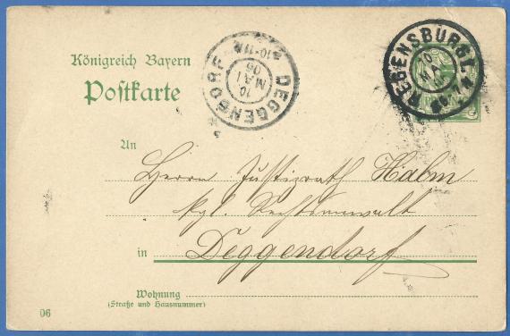 Postkarte geschäftlicher Art von Moritz Regensburger, - versandt am 10. Mai 1906