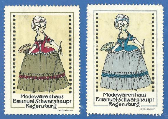 Advertising stamps - vignettes of the fashion house Emanuel Schwarzhaupt from the time around 1915 - 1925