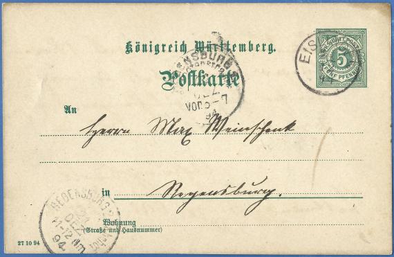 Postkarte geschäftlicher Art an Herrn Max Weinschenk, - versandt am 21. Dezember 1894