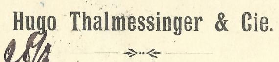 Geschäftspostkarte vom Bankgeschäft Hugo Thalmessinger & Cie, - versandt am 26. März 1906  - Ausschnittvergrößerung Firmenname