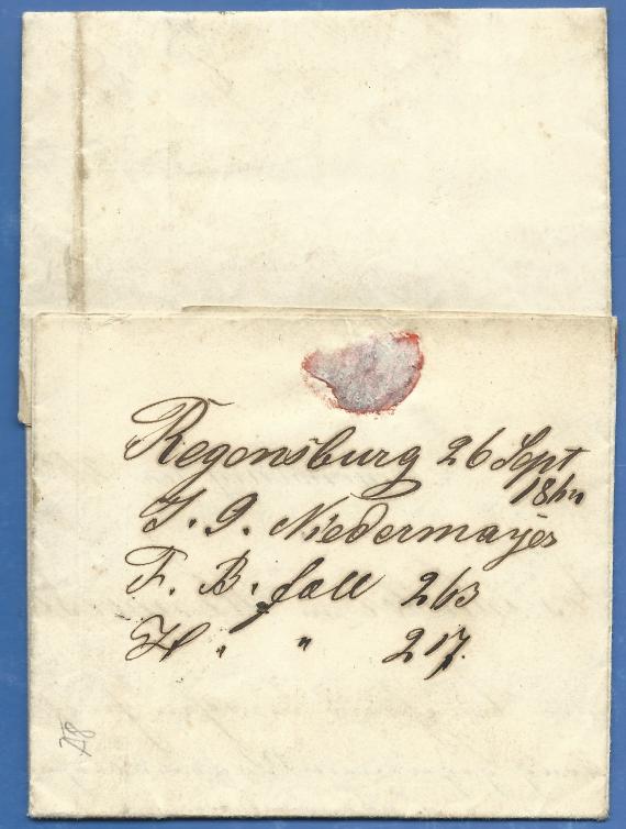 Brief-Rechnung von J. Gg. Niedermayer, - versandt am 26. Septeber 1864  - Briefrückseite