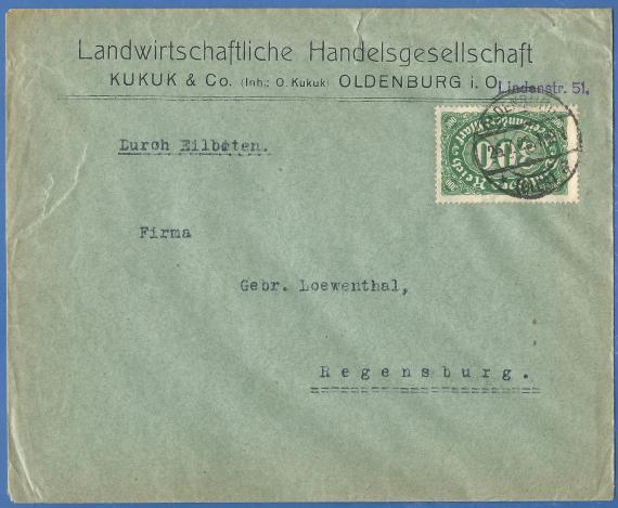 Briefumschlag an Firma Gebrüder Loewenthal, - versandt am 26. Juli 1923