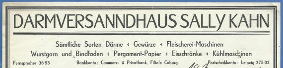 Rechnung - Darmversandhaus Sally Kahn Rechnung - Darmversandhaus Sally Kahn, ausgestellt am 18. Juni 1931 - Ausschnittvergrößerung Briefkopf