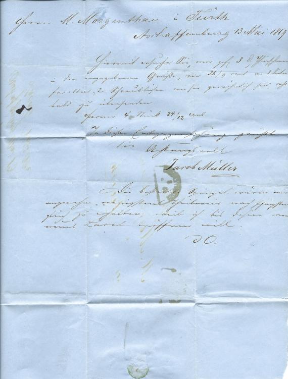 Brief an Moritz Morgenthau Letter of a business nature - ordering goods - to Moritz Morgenthau, mailed May 13, 1869