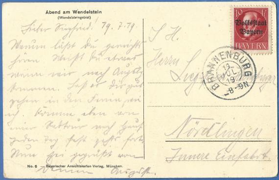 Historical picture postcard - Evening at the Wendelstein - to Mr. Siegfried Hamburger, - sent on July 19, 1919