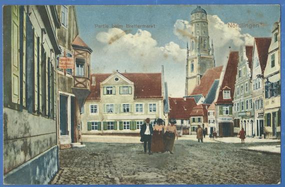 Historische Ansichtskarte Nördlingen - Partie am Brettermarkt mit der Pferde- und Viehhandlung Sigmund Mayer, - versandt am 28. Oktober 1913