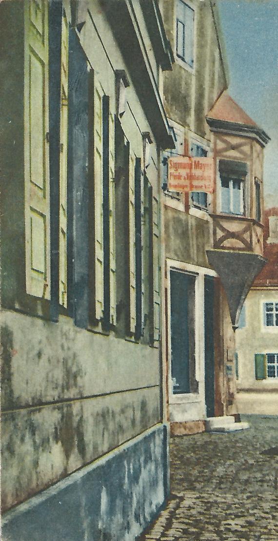 Historische Ansichtskarte Nördlingen - Partie am Brettermarkt mit der Pferde- und Viehhandlung Sigmund Mayer, - versandt am 28. Oktober 1913 - Ausschnittvergrößerung 