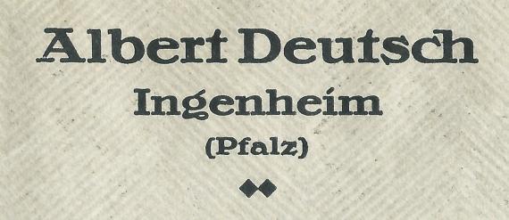 Briefumschlag von Albert Deutsch, - versandt am 7. August 1919  -  Ausschnittvergrößerung - Absender