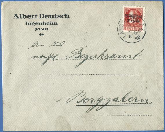 Briefumschlag von Albert Deutsch, - versandt am 7. August 1919