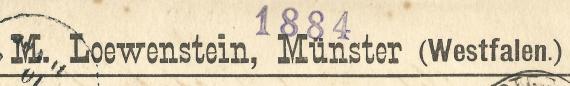 Postkarte - M. Loewenstein Business postcard of the paper wholesaler M. Loewenstein, - mailed on October 29, 1884 - detail enlargement of sender line