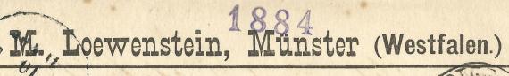 Geschäftspostkarte der Papier-Großhandlung M. Loewenstein, - versandt am 29. Oktober 1884  - Ausschnittvergrößerung Absenderzeile