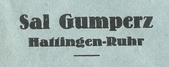 Geschäfts-Briefumschlag  von Sal. Gumperz, - versandt am 9. August 1928  -  Ausschnittvergrößerung - Namen