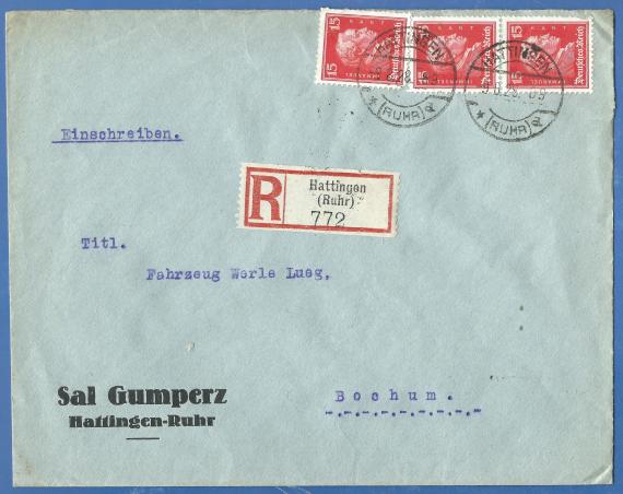 Geschäfts-Briefumschlag  von Sal. Gumperz, - versandt am 9. August 1928  