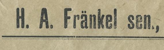 Briefumschlag - H. A. Fränkel sen. Briefumschlag - H. A. Fränkel sen. Würzburg, - versandt 1926 - Ausschnittvergrößerung - Absenderzeile