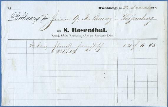 Rechnung - S. Rosenthal Rechnung von S. Rosenthal, - ausgestellt am 23. November 1863