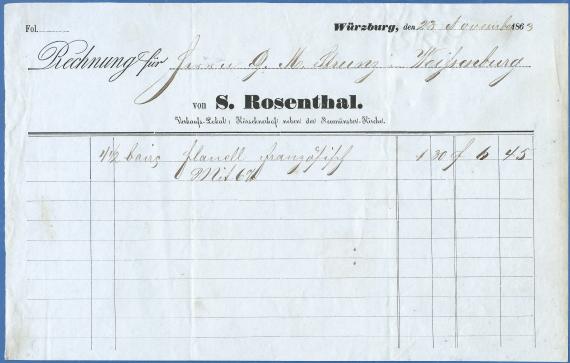 Invoice from S. Rosenthal, - issued on November 23, 1863