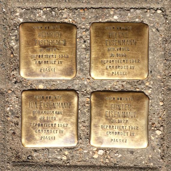 Stolpersteine for Heinrich, Helene, Ida and Günter Eisenmann, - laid in Berger Straße 2