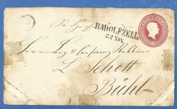 Briefumschlag - Bezirks & Conferenz Rabbiner Briefumschlag an Hochwürden Herrn Bezirks & Conferenz Rabbiner L. Schott, - versandt am 22. November 1865