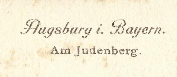 Historische Ansichtskarte von Augsburg aus der Zeit um 1925 - Am Judenberg  -  Ausschnittvergrößerung Kartentitel - Kartenrückseite