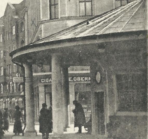 Historical picture postcard Augsburg - Bürgermeister Fischer Straße around 1920 with the cigar shop E. Obermayer - detail enlargement