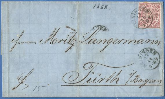 Briefumschlag - Moritz Langermann Briefumschlag an Herrn Moritz Langermann, - versandt am 17. November 1868