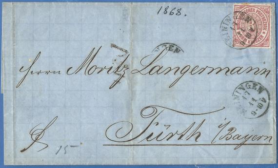 Envelope to Mr. Moritz Langermann, - mailed on November 17, 1868