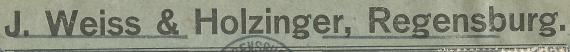 Briefumschlag - J. Weiss & Holzinger Briefumschlag der Firma J. Weiss & Holzinger, - versandt am 8. November 1919 - Ausschnittvergrößerung Absenderzeile