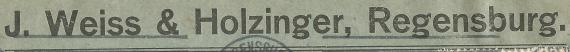 Briefumschlag der Firma J. Weiss & Holzinger, - versandt am 8. November 1919  -  Ausschnittvergrößerung Absenderzeile