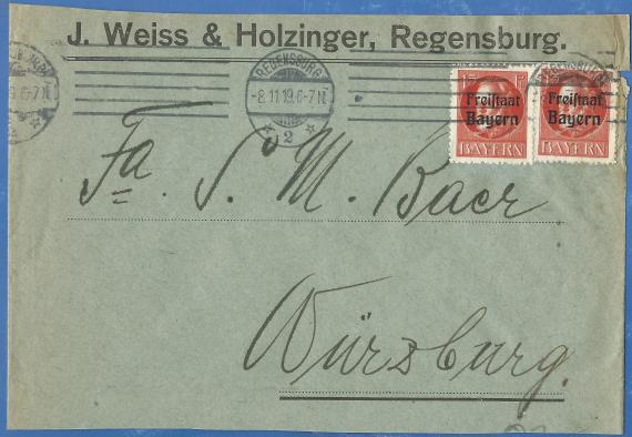 Briefumschlag der Firma J. Weiss & Holzinger, - versandt am 8. November 1919