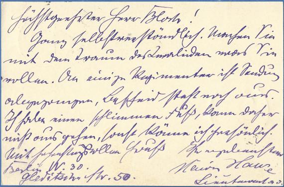 Postcard to the Theater - Verlag Eduard Bloch, - mailed on December 5, 1912, - back of card