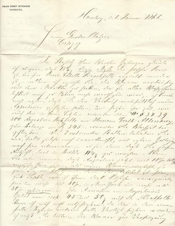 Letter of a business nature from Julius Ernst Oppenheim, -sent on January 1, 1866 - contents of letter - text page