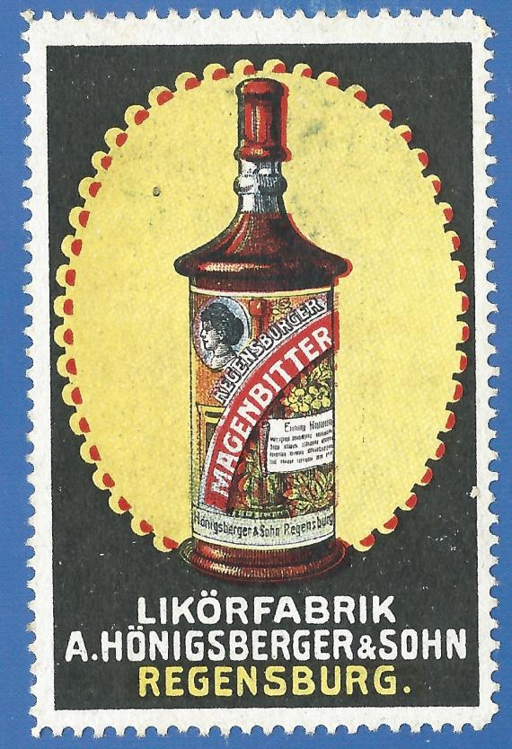 Advertising stamp of the liqueur factory A. Hönigsberger & Sohn from the time around 1915 -1925