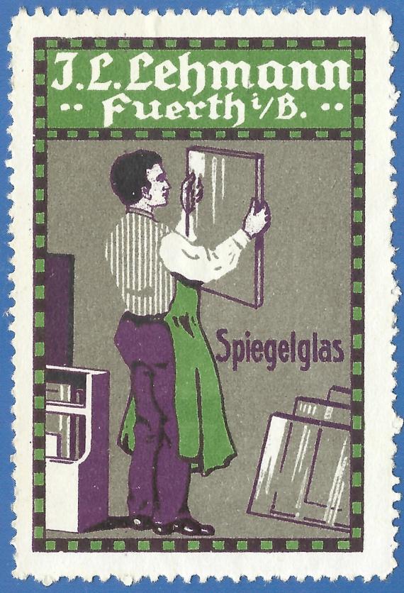 Advertising stamp of the mirror factory J. L. Lehmann from the period around 1915 - 1925