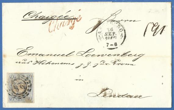 Envelope addressed to Mr. Emanuel Loewenberg from Hohenems at the time to the crown in Lindau, - sent on September 26, 1867