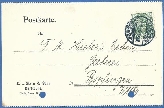 Geschäftspostkarte der Firma  K.L. Stern & Sohn, - versandt am 8. Februar 1910  