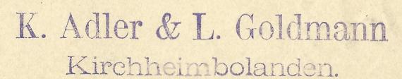 Postkarte von  K. Adler & L. Goldmann, - versandt am 25. April 1883  - Ausschnittsvergrößerung Firmenstempel