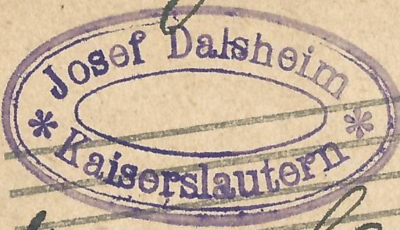 Postkarte geschäftlicher Art von Josef Dalsheim - versandt am 26. August 1919 - Ausschnittvergrößerung Firmenstempel