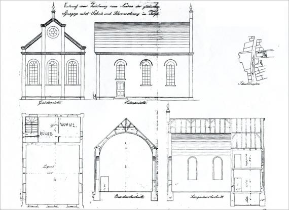 New synagogue, construction drawing from 1875