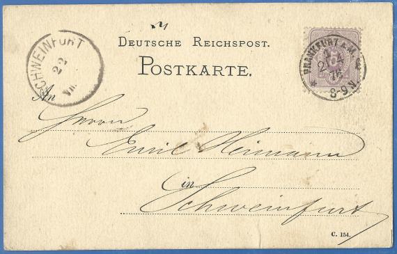 Postkarte - Besuchsankündigung an Herrn Emil Heimann - versandt am 21. April 1876